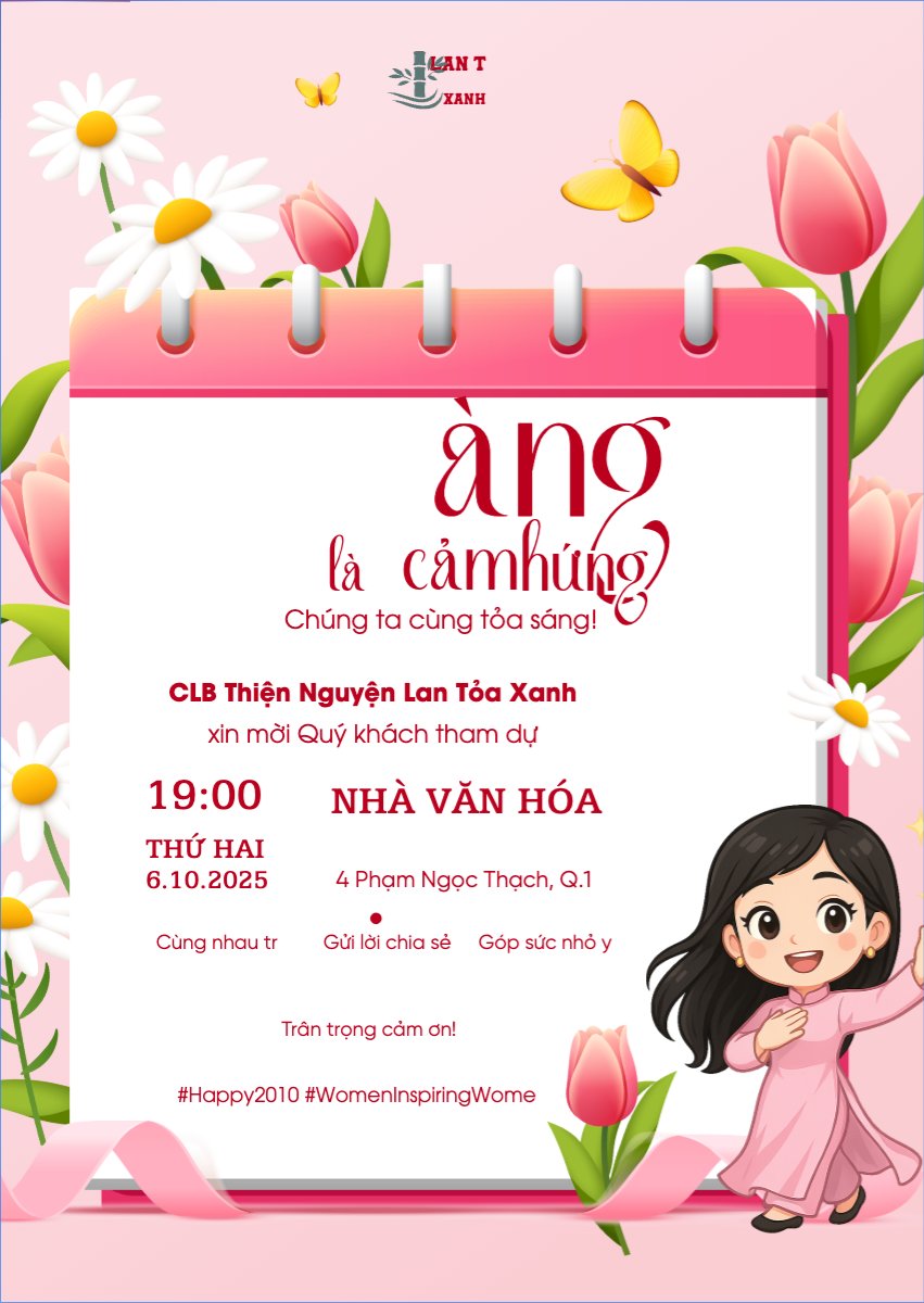 Mẫu Thư mời 20/10, Ngày phụ nữ Việt Nam, Vietnamese Women's Day, phụ nữ, sự kiện, event, dễ thương, cute, chibi, hoạt hình, cartoon — LayerPic