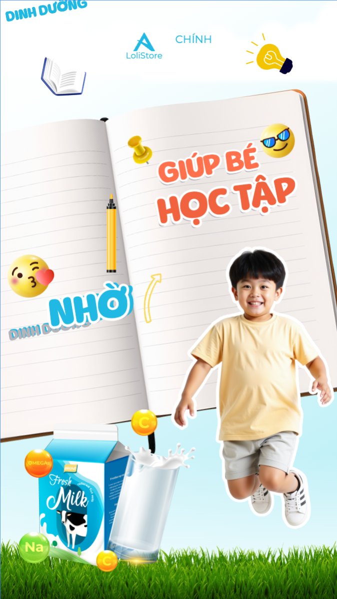 Mẫu Bài post MXH (9:16) Em bé, baby, trẻ em, kids, sữa, milk, đồ ăn, food, thực phẩm, ẩm thực, nước uống, drink — LayerPic