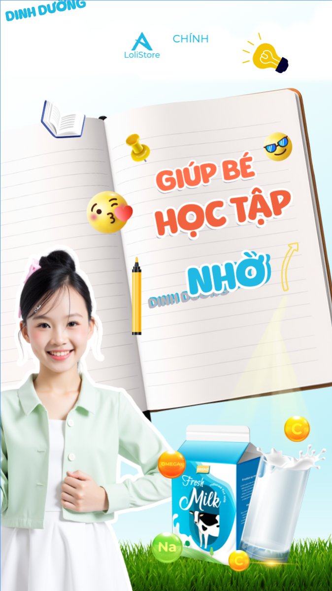 Mẫu Bài post MXH (9:16) Em bé, baby, trẻ em, kids, sữa, milk, đồ ăn, food, thực phẩm, ẩm thực, nước uống, drink — LayerPic