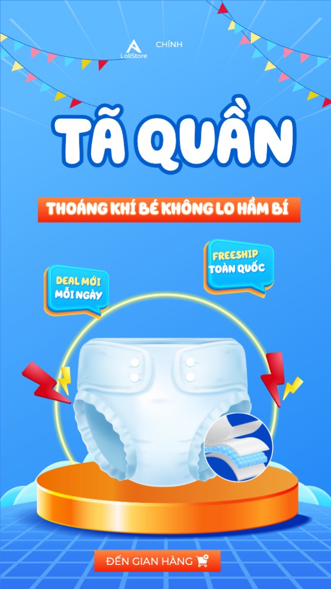 Mẫu Bài post MXH (9:16) Kids, baby, trẻ em, giảm giá, ưu đãi, sale, sức khỏe, tả, bỉm, quảng cáo, sự kiện, event — LayerPic