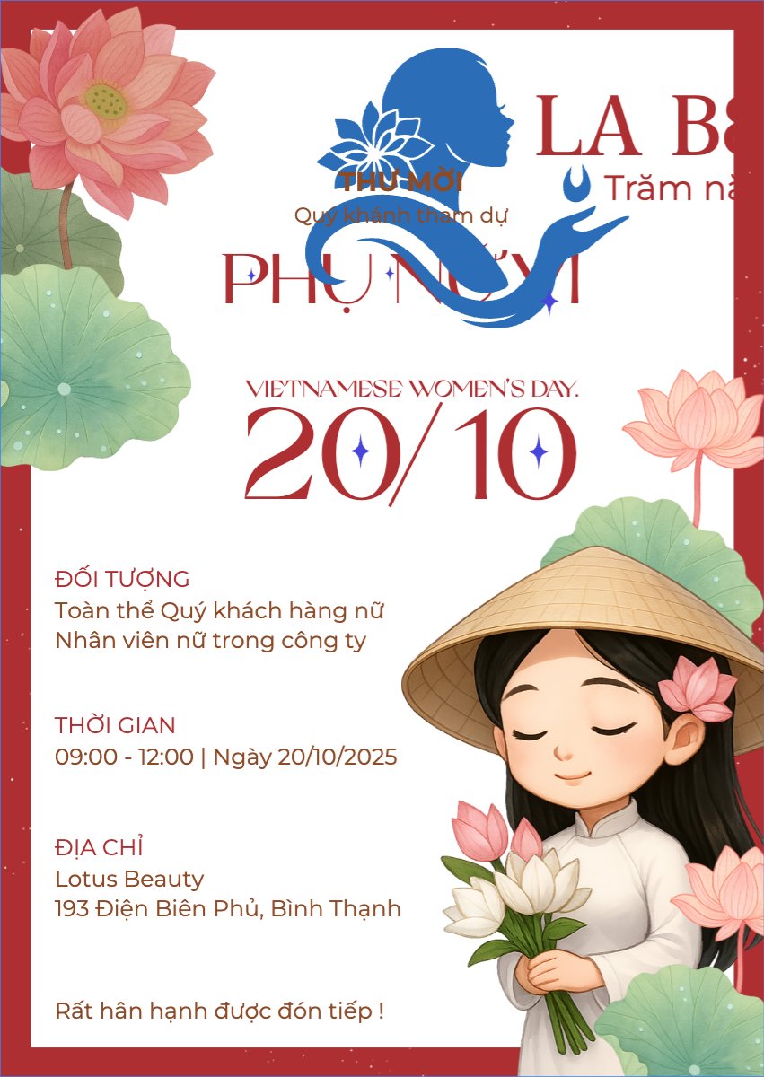 Mẫu Thư mời 20/10, Ngày phụ nữ Việt Nam, Vietnamese Women's Day, phụ nữ, sự kiện, event, dễ thương, cute, chibi, hoạt hình, cartoon — LayerPic