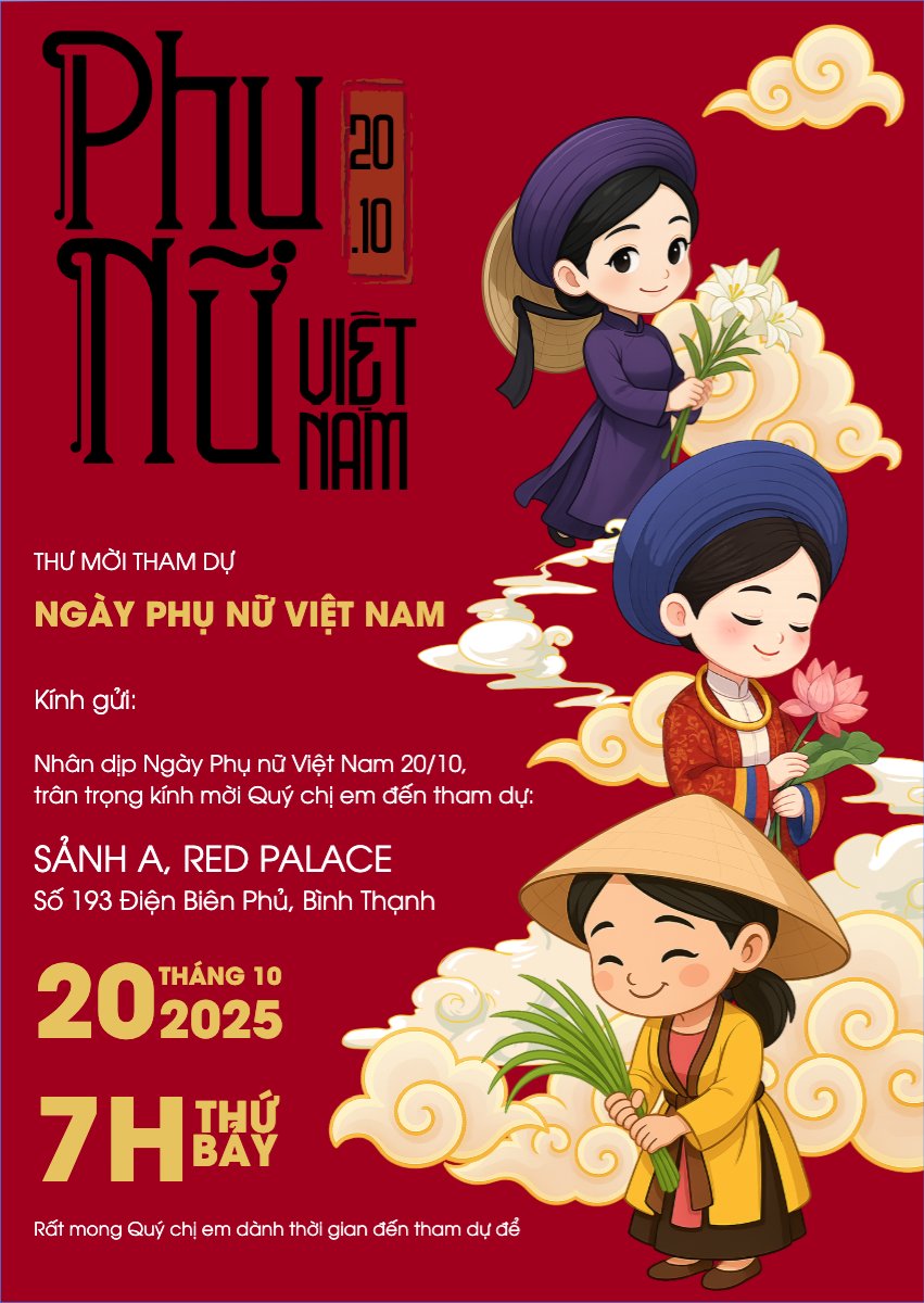 Mẫu Thư mời 20/10, Ngày phụ nữ Việt Nam, Vietnamese Women's Day, phụ nữ, sự kiện, event, dễ thương, cute, chibi, hoạt hình, cartoon — LayerPic