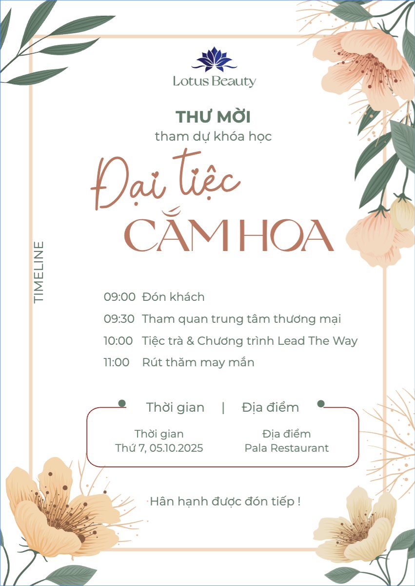 Mẫu Thư mời Spa, beauty, làm đẹp, thẩm mỹ, wedding, sự kiện, event, hoa lá, hiện đại, sang trọng, modern — LayerPic