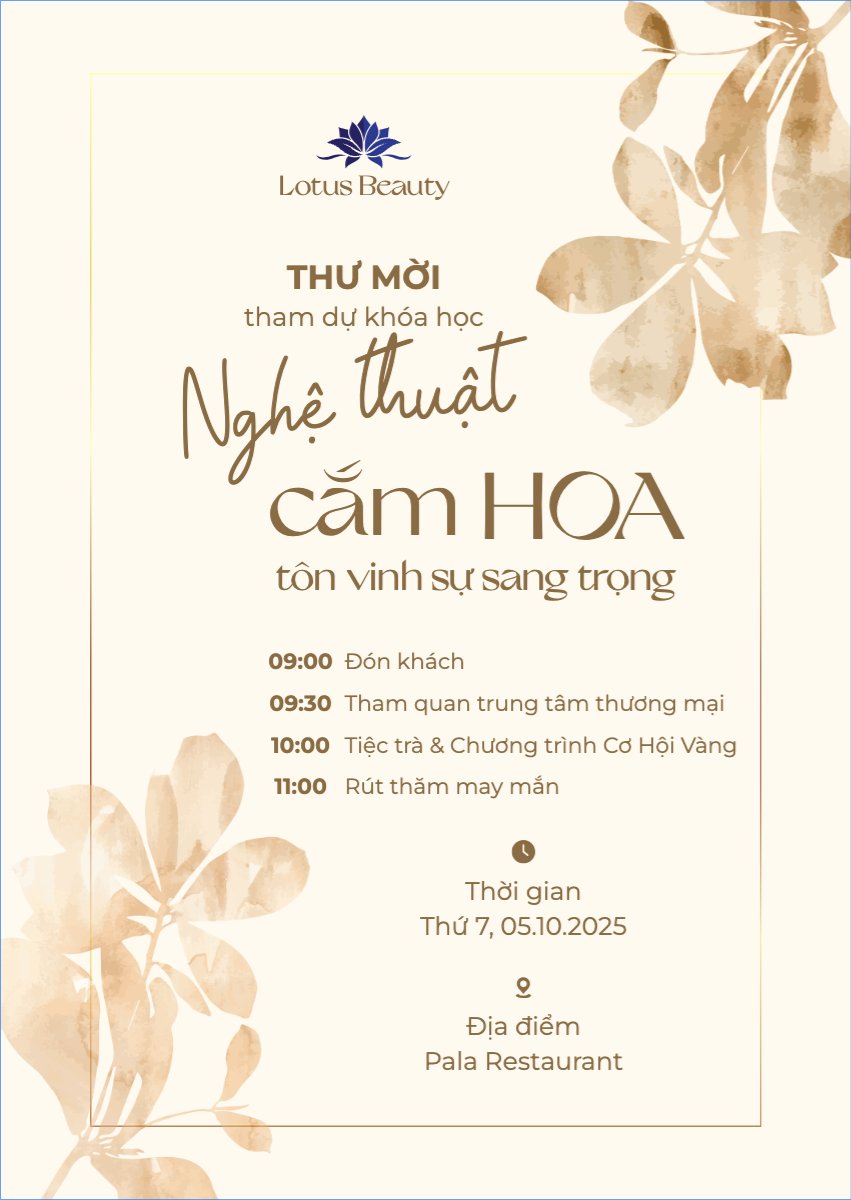 Mẫu Thư mời Spa, beauty, làm đẹp, thẩm mỹ, wedding, sự kiện, event, hoa lá, hiện đại, sang trọng, modern — LayerPic