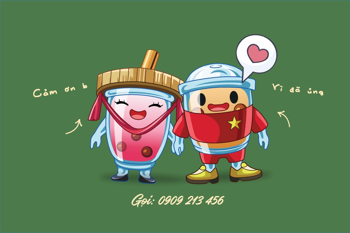 Mẫu Thank you card Dễ thương, cute, chibi, hoạt hình, cartoon, milktea, trà sữa — LayerPic
