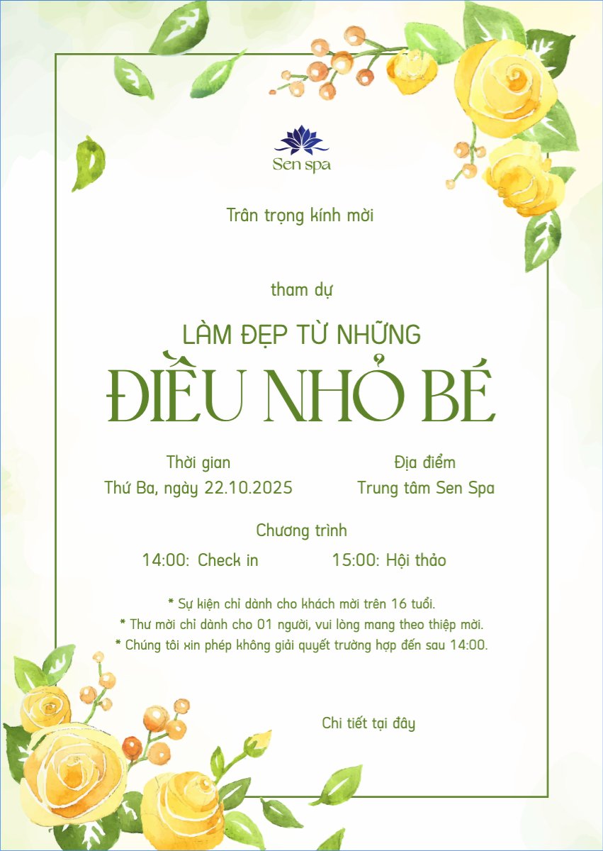 Mẫu Thư mời Spa, beauty, làm đẹp, thẩm mỹ, wedding, sự kiện, event, hoa lá, hiện đại, sang trọng, modern — LayerPic