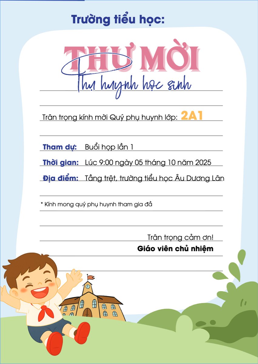Thư họp phụ huynh, thư mời, giáo dục, education, dễ thương, cute