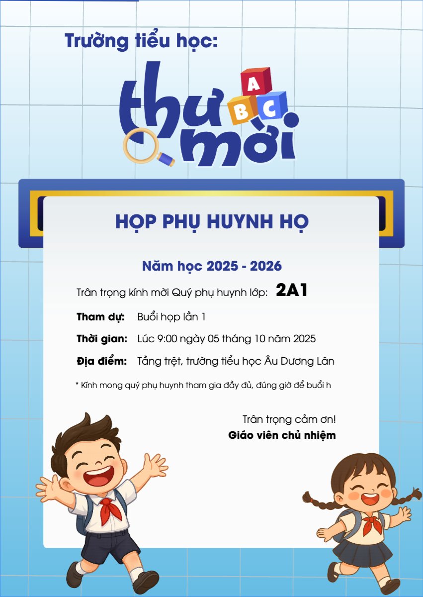 Mẫu Thư mời Thư họp phụ huynh, thư mời, giáo dục, education, dễ thương, cute — LayerPic