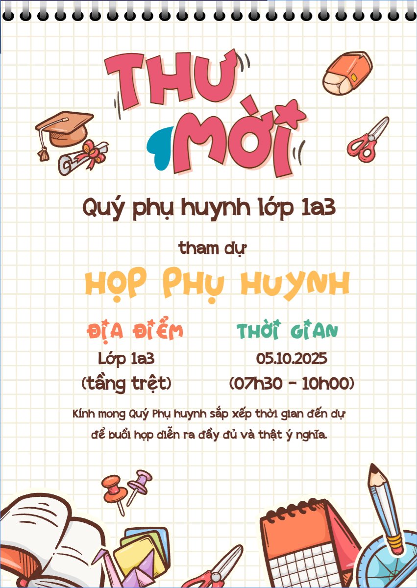 Thư họp phụ huynh, thư mời, giáo dục, education, dễ thương, cute