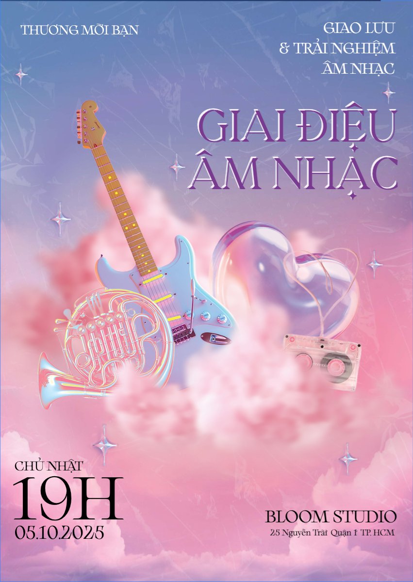 Mẫu Thư mời Âm nhạc, music, văn nghệ, giải trí, acoustic, sự kiện, event, giao lưu, dễ thương, cute, đơn giản — LayerPic
