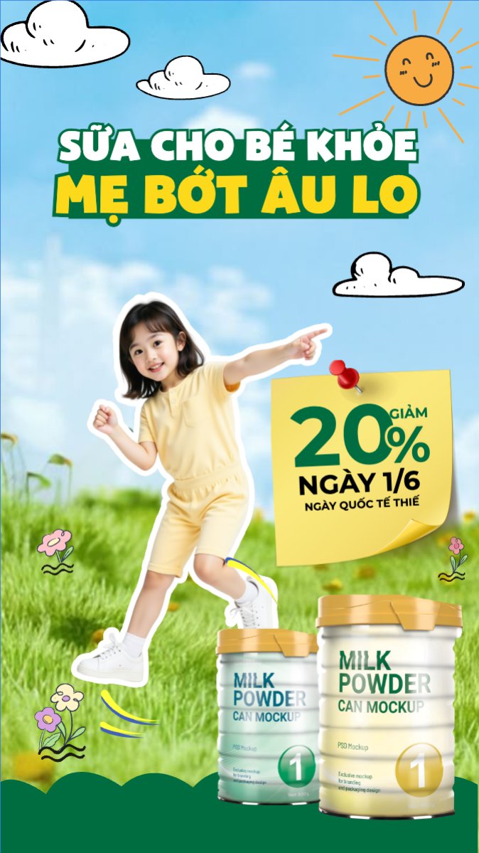 Mẫu Bài post MXH (9:16) Quốc tế thiếu nhi, trẻ em,1/6, International Children's Day, children , sự kiện, event, chương trình, sale, giải trí, entertainment — LayerPic