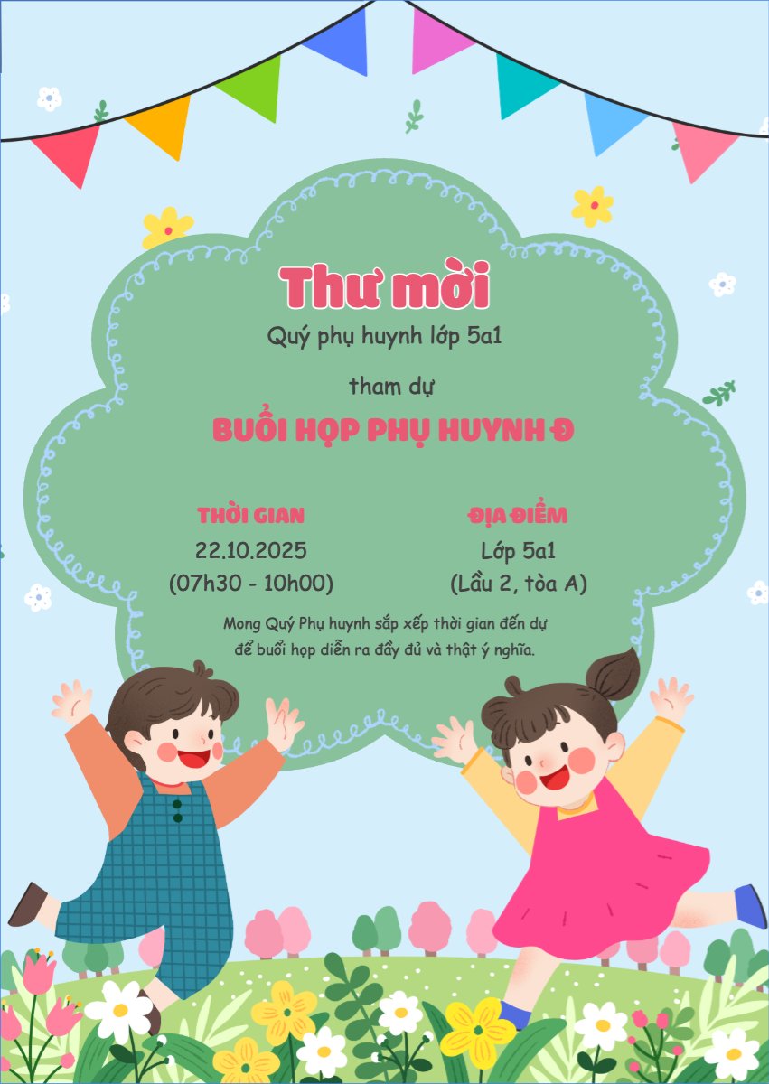 Mẫu Thư mời Thư họp phụ huynh, thư mời, giáo dục, education, dễ thương, cute — LayerPic