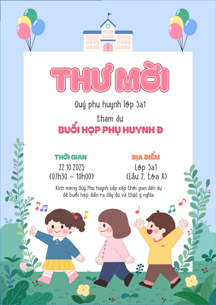 Mẫu Thư mời Thư họp phụ huynh, thư mời, giáo dục, education, dễ thương, cute — LayerPic