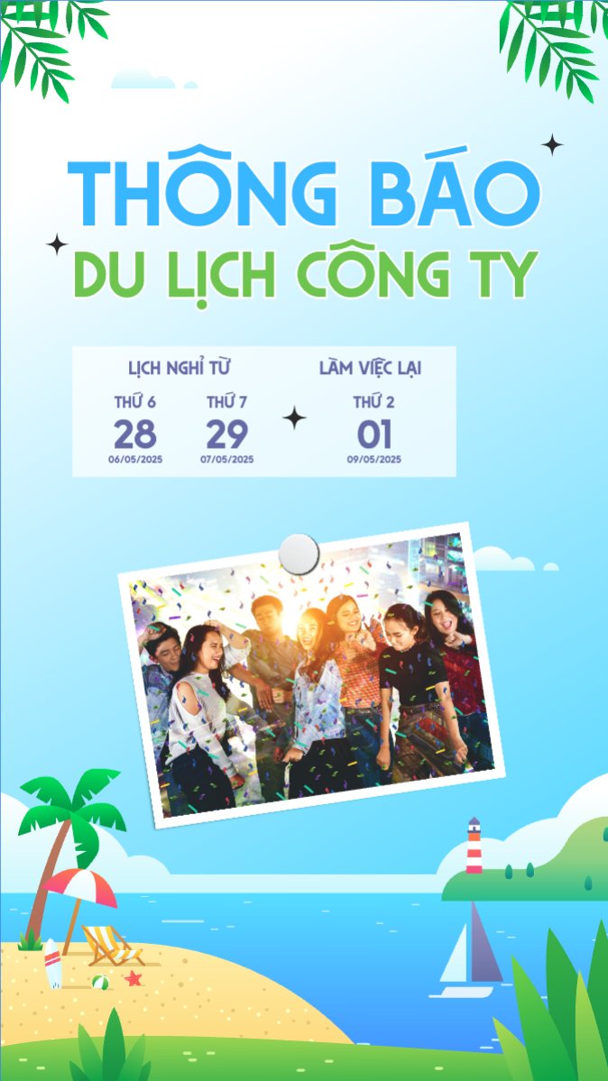 Mẫu Bài post MXH (9:16) Team building, mùa hè, summer, Du lịch, travel, tourism, trải nghiệm, khám phá — LayerPic