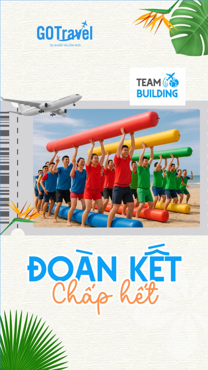 Mẫu Bài post MXH (9:16) Team building, mùa hè, summer, Du lịch, travel, tourism, trải nghiệm, khám phá — LayerPic
