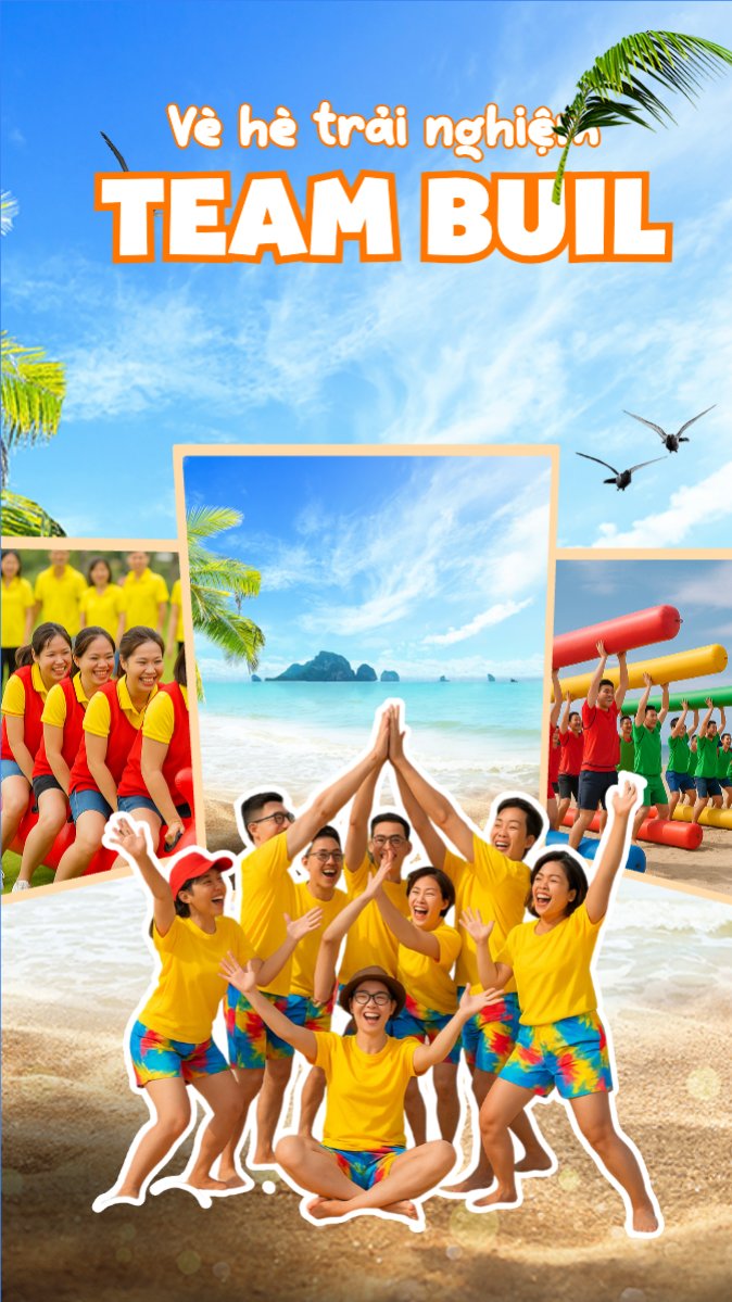 Mẫu Bài post MXH (9:16) Team building, Du lịch, travel, tourism, trải nghiệm, khám phá — LayerPic