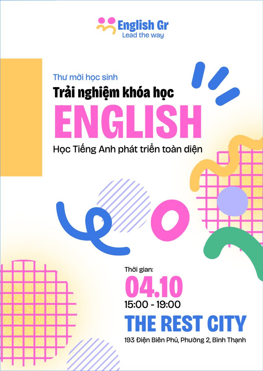 Mẫu Thư mời Giáo dục, education, tiếng anh, english, khóa học, class, dễ thương, cute — LayerPic