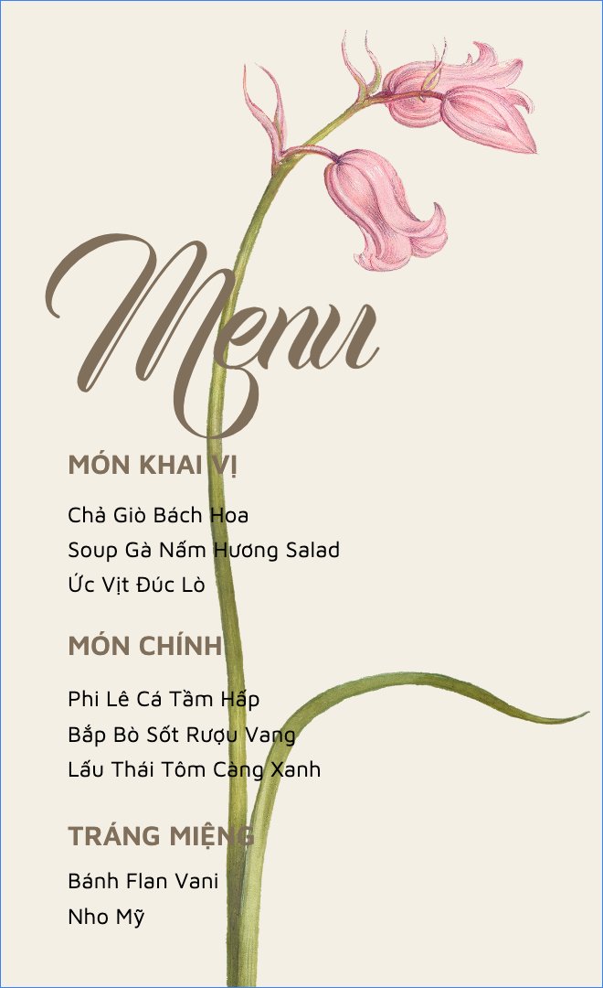Mẫu Menu để bàn Hoa Và Em 06, hoa lá, thiên nhiên, floral, vintage — LayerPic