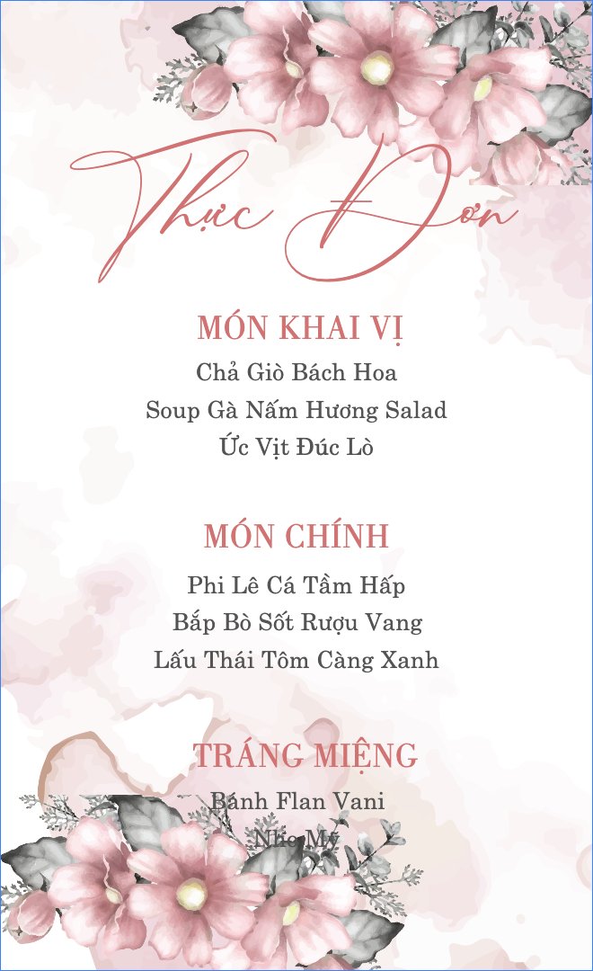 Mẫu Menu để bàn Hương Hoa Tình Yêu, hoa lá, thiên nhiên, floral — LayerPic