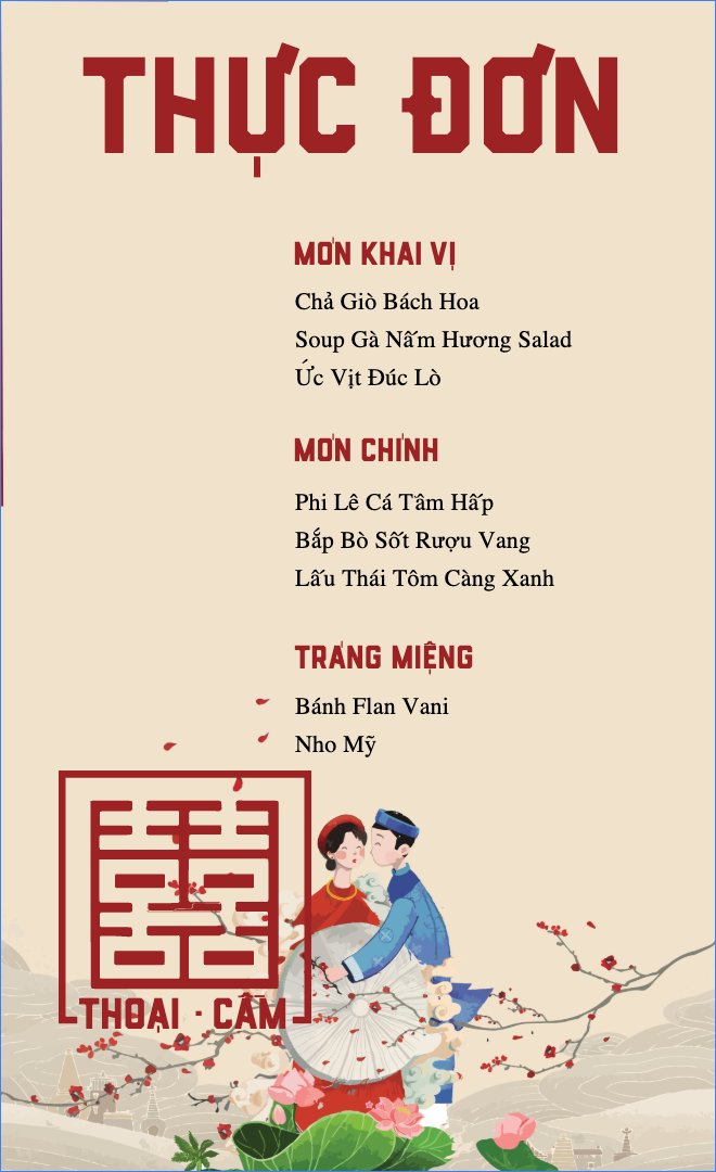 Mẫu Menu để bàn Phu Thê, truyền thống, traditional, dân gian, chibi, dễ thương — LayerPic