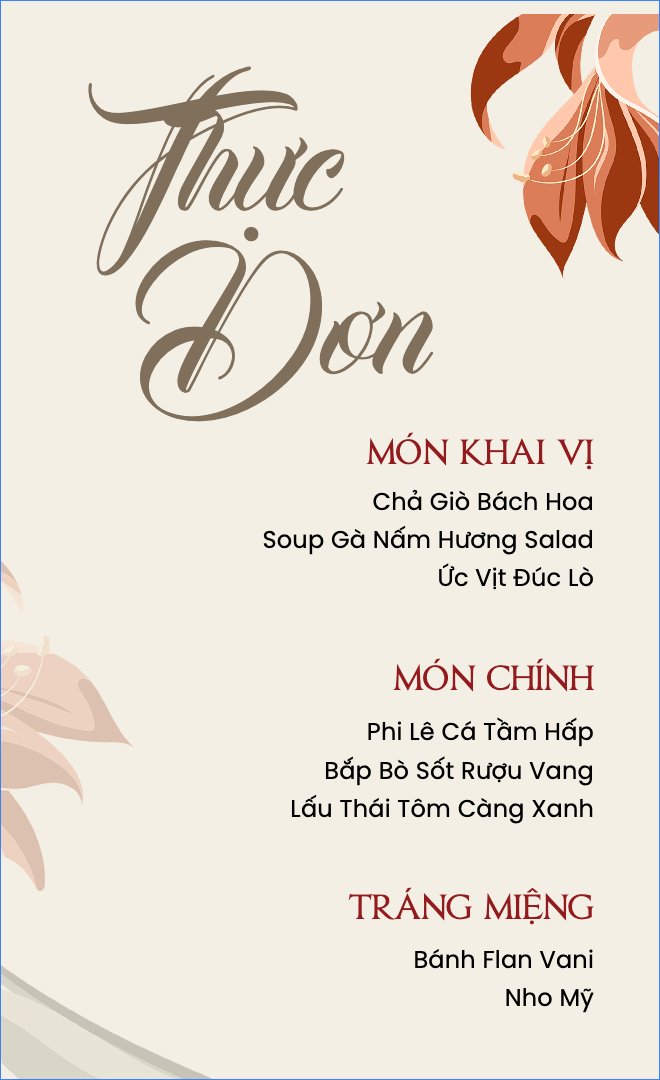 Mẫu Menu để bàn Hoa Và Em 07, hoa lá, thiên nhiên, floral — LayerPic
