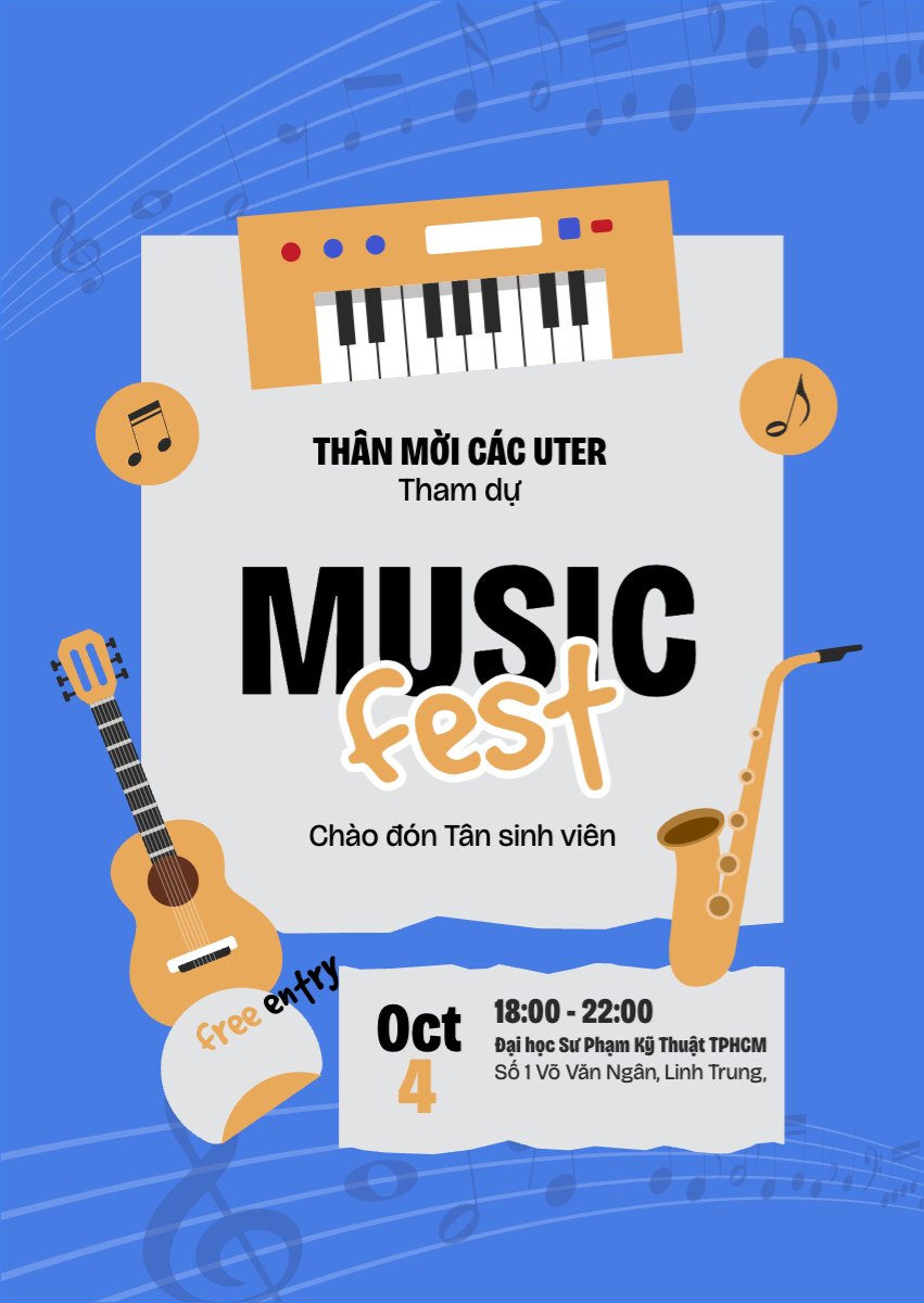 Mẫu Thư mời Âm nhạc, music, văn nghệ, câu lạc bộ, giải trí, entertainment, giáo dục, education, cute, dễ thương — LayerPic
