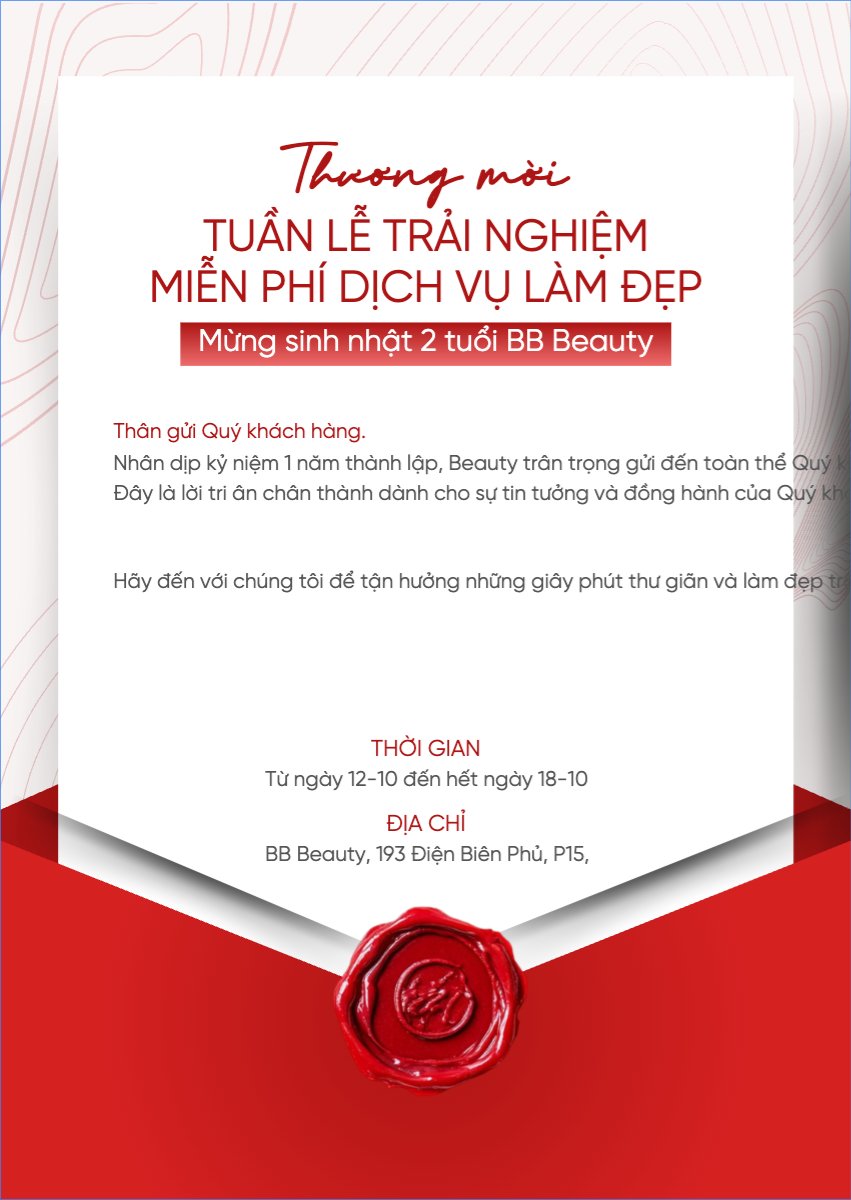 Mẫu Thư mời Làm đẹp, beauty, spa, thẩm mỹ, sinh nhật, birthday, kỉ niệm, đơn giản, simple — LayerPic