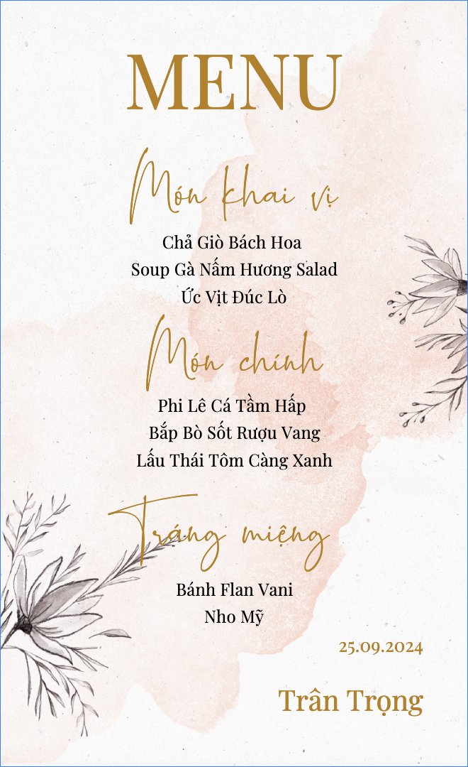Mẫu Menu để bàn Thanh Nhã, hoa lá, thiên nhiên, floral, vintage — LayerPic