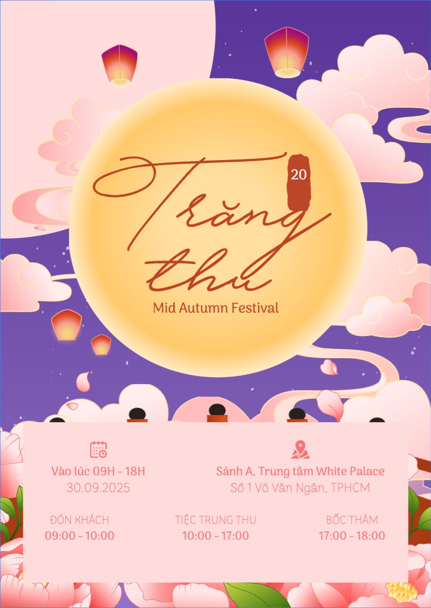 Mẫu Thư mời Trung thu, Tết Đoàn Viên, mid-autumn festival, sự kiện, event, dễ thương, cute, chibi, hoạt hình, cartoon — LayerPic