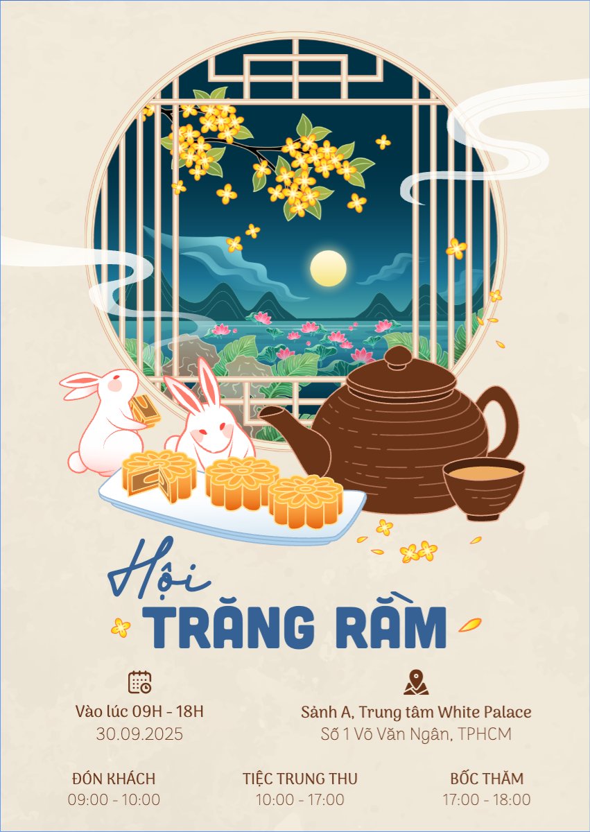 Mẫu Thư mời Trung thu, Tết Đoàn Viên, mid-autumn festival, sự kiện, event, dễ thương, cute, chibi, hoạt hình, cartoon — LayerPic