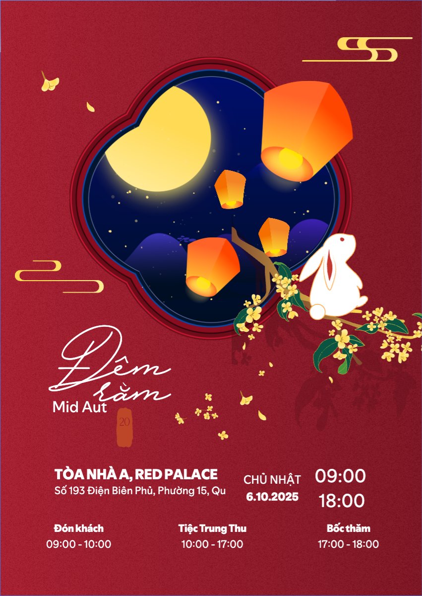 Mẫu Thư mời Trung thu, Tết Đoàn Viên, mid-autumn festival, sự kiện, event, dễ thương, cute, chibi, hoạt hình, cartoon — LayerPic