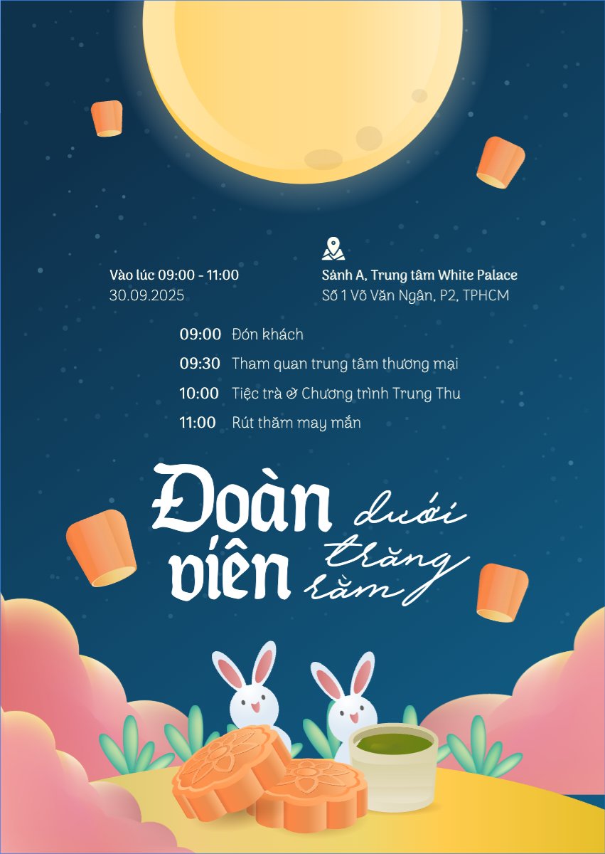 Mẫu Thư mời Trung thu, Tết Đoàn Viên, mid-autumn festival, sự kiện, event, dễ thương, cute, chibi, hoạt hình, cartoon — LayerPic