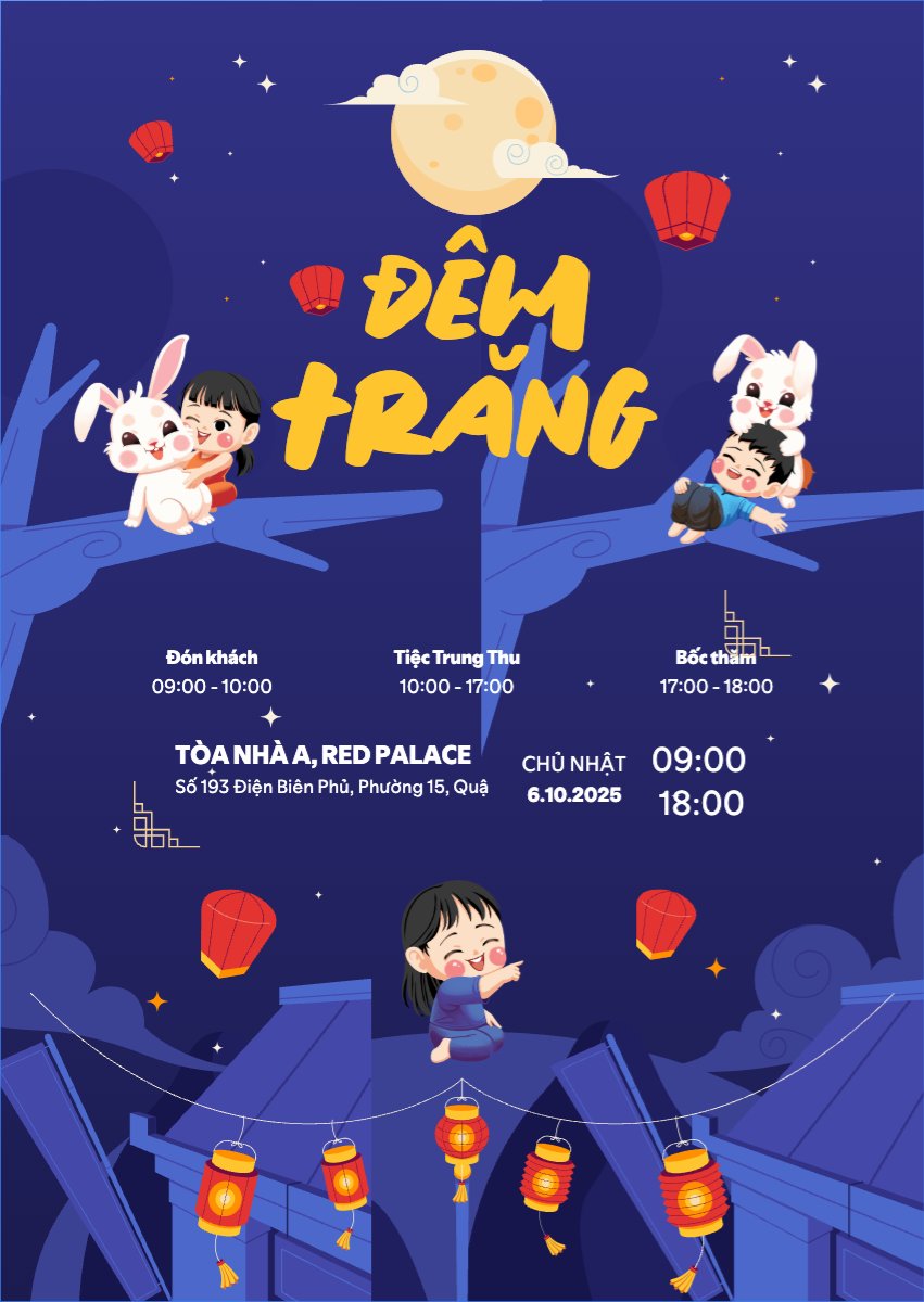Mẫu Thư mời Trung thu, Tết Đoàn Viên, mid-autumn festival, sự kiện, event, dễ thương, cute, chibi, hoạt hình, cartoon — LayerPic