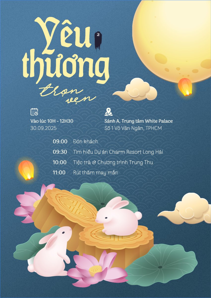Mẫu Thư mời Trung thu, Tết Đoàn Viên, mid-autumn festival, sự kiện, event, dễ thương, cute, chibi, hoạt hình, cartoon — LayerPic