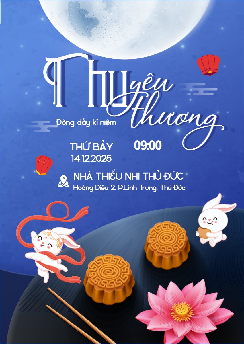 Mẫu Thư mời Trung thu, Tết Đoàn Viên, mid-autumn festival, sự kiện, event, dễ thương, cute, chibi, hoạt hình, cartoon — LayerPic