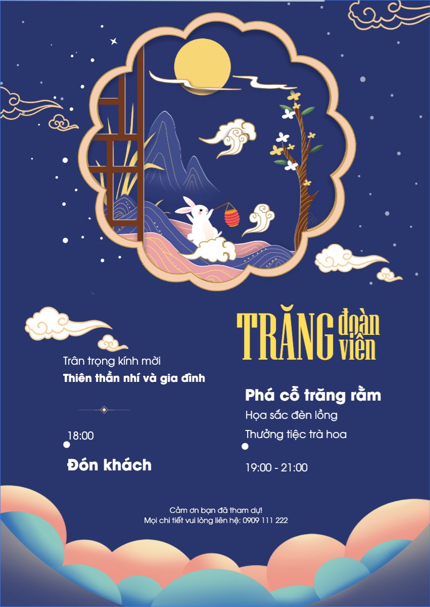 Mẫu Thư mời Trung thu, Tết Đoàn Viên, mid-autumn festival, sự kiện, event, dễ thương, cute, chibi, hoạt hình, cartoon — LayerPic
