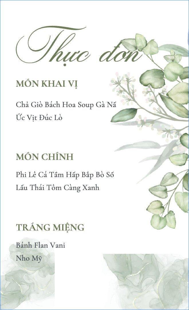 Mẫu Menu để bàn Hoa màu nước, hoa lá, thiên nhiên, floral, màu nước, watercolor — LayerPic