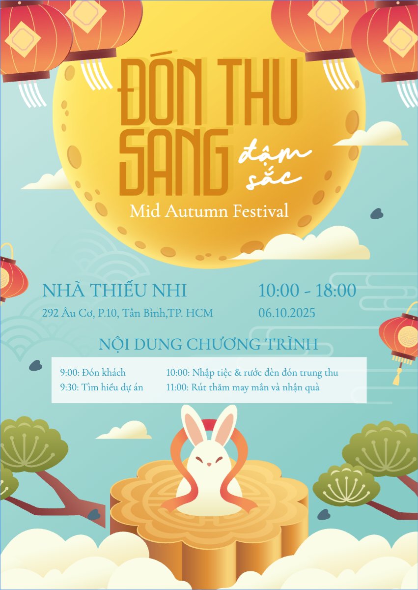 Mẫu Thư mời Trung thu, Tết Đoàn Viên, mid-autumn festival, sự kiện, event, dễ thương, cute, chibi, hoạt hình, cartoon — LayerPic