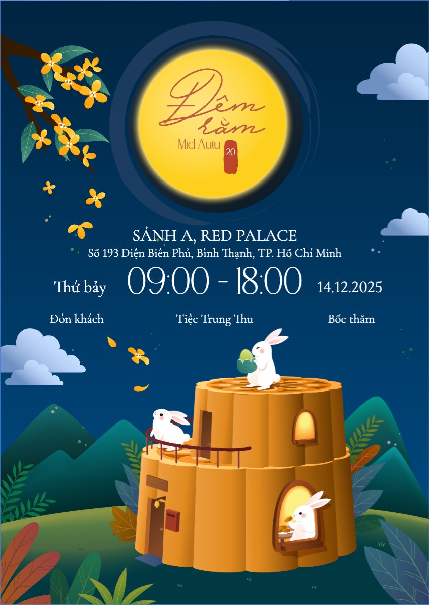 Mẫu Thư mời Trung thu, Tết Đoàn Viên, mid-autumn festival, sự kiện, event, dễ thương, cute, chibi, hoạt hình, cartoon — LayerPic