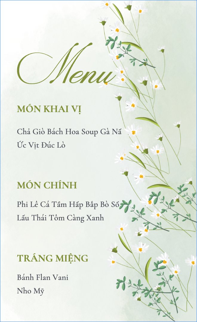 Mẫu Menu để bàn Hoa màu nước, hoa lá, thiên nhiên, floral, màu nước, watercolor — LayerPic