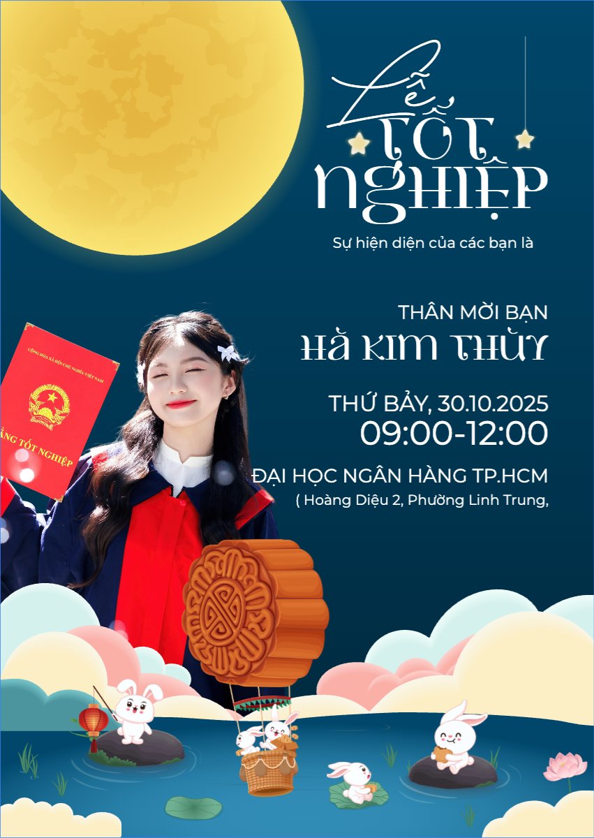 Mẫu Thư mời Tốt nghiệp, graduate, Trung thu, Tết Đoàn Viên, mid-autumn festival, sự kiện, event, dễ thương, cute, chibi, hoạt hình, cartoon — LayerPic