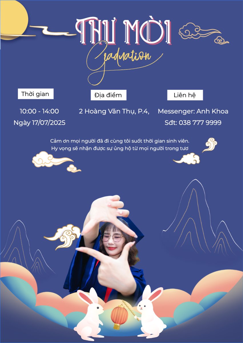 Mẫu Thư mời Tốt nghiệp, graduate, Trung thu, Tết Đoàn Viên, mid-autumn festival, sự kiện, event, dễ thương, cute, chibi, hoạt hình, cartoon — LayerPic
