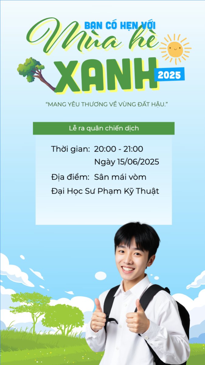 Mẫu Bài post MXH (9:16) Mùa hè xanh, tình nguyện, thiện nguyện, nhập học, giáo dục, education, school, trường học — LayerPic
