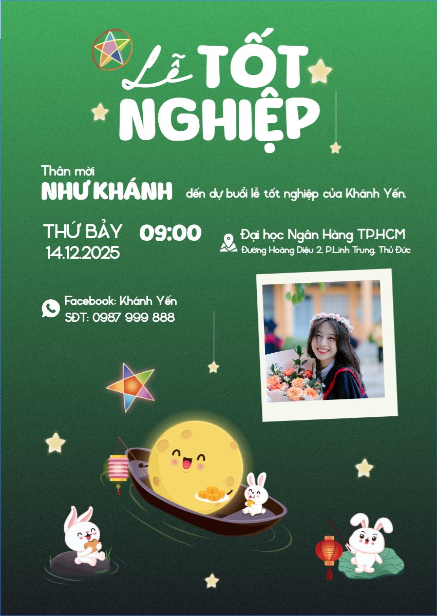 Mẫu Thư mời Tốt nghiệp, graduate, Trung thu, Tết Đoàn Viên, mid-autumn festival, sự kiện, event, dễ thương, cute, chibi, hoạt hình, cartoon — LayerPic