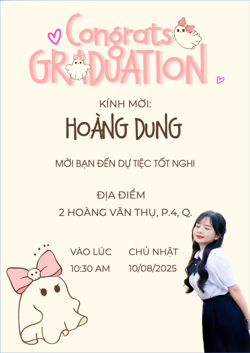 Mẫu Thư mời Tốt nghiệp, graduate, ghost, ma, halloween, sự kiện, event, dễ thương, cute, chibi, hoạt hình, cartoon — LayerPic