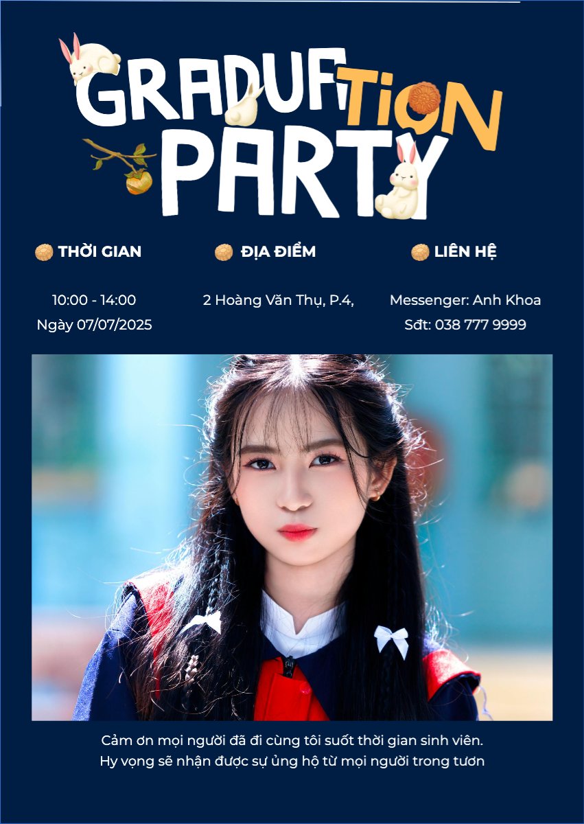 Mẫu Thư mời Tốt nghiệp, graduate, Trung thu, Tết Đoàn Viên, mid-autumn festival, sự kiện, event, dễ thương, cute, chibi, hoạt hình, cartoon — LayerPic
