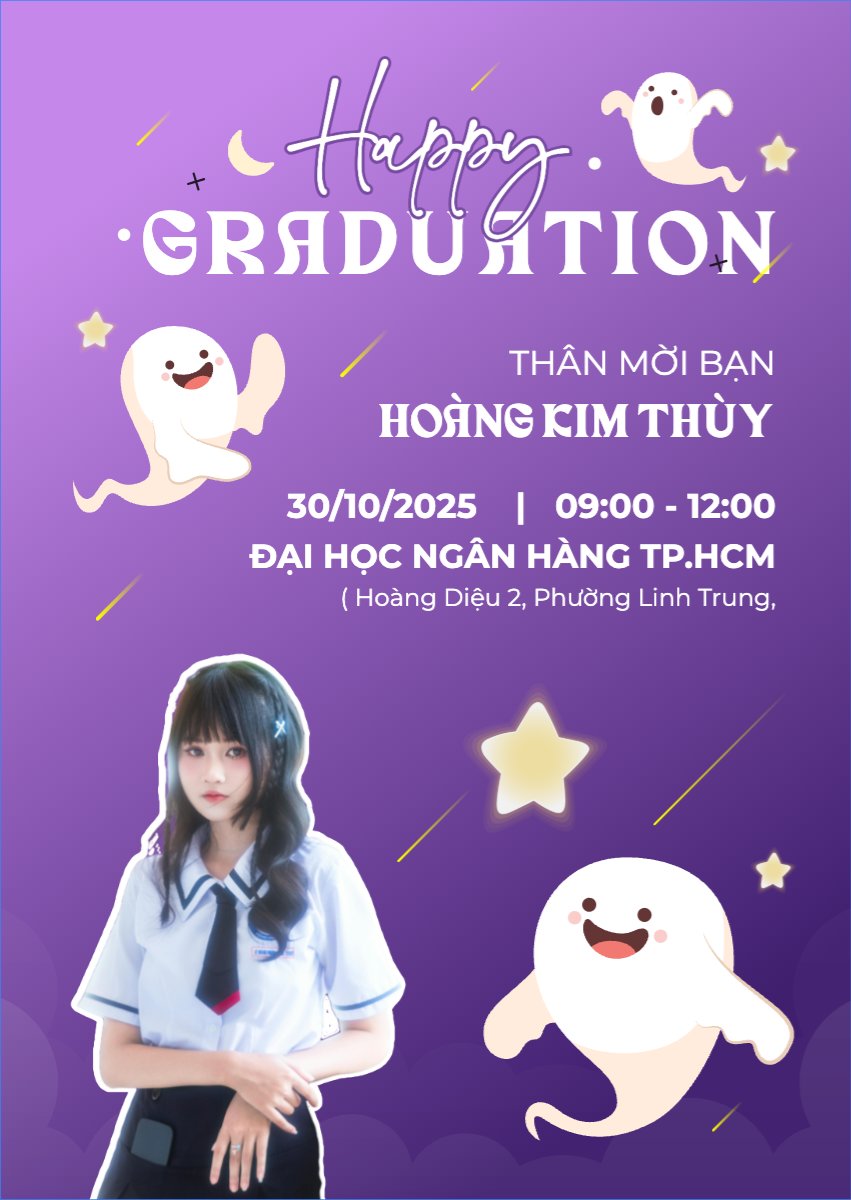 Mẫu Thư mời Tốt nghiệp, graduate, ghost, ma, halloween, sự kiện, event, dễ thương, cute, chibi, hoạt hình, cartoon — LayerPic