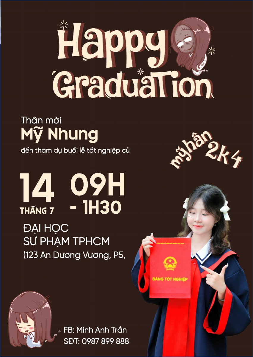 Mẫu Thư mời Tốt nghiệp, graduate, ghost, ma, halloween, sự kiện, event, dễ thương, cute, chibi, hoạt hình, cartoon — LayerPic