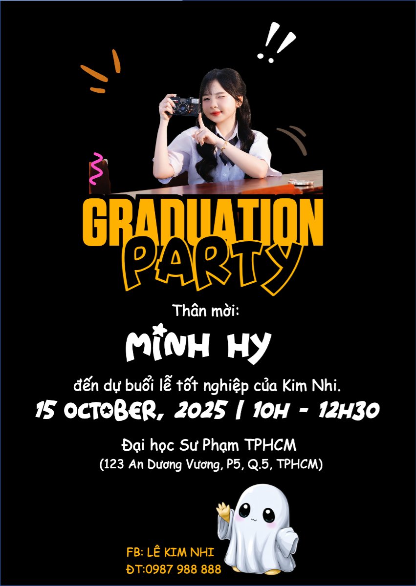 Mẫu Thư mời Tốt nghiệp, graduate, ghost, ma, halloween, sự kiện, event, dễ thương, cute, chibi, hoạt hình, cartoon — LayerPic