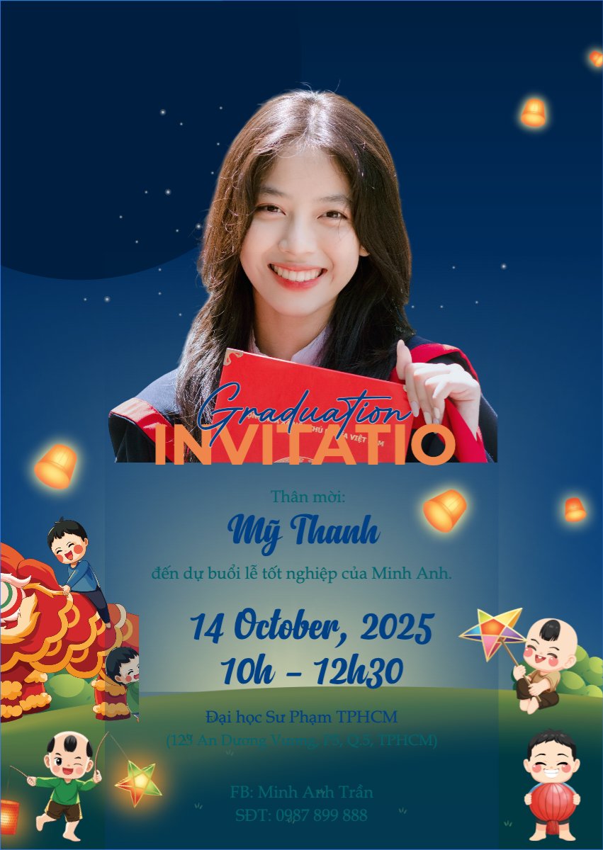 Mẫu Thư mời Tốt nghiệp, graduate, Trung thu, Tết Đoàn Viên, mid-autumn festival, sự kiện, event, dễ thương, cute, chibi, hoạt hình, cartoon — LayerPic